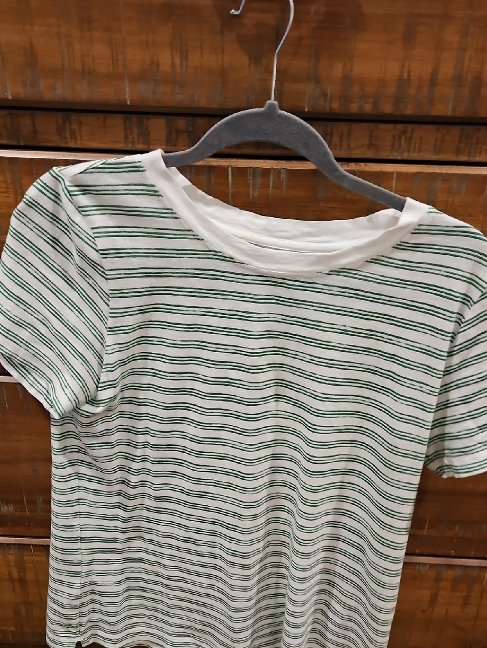 LOFT White Tee with Green Stripes